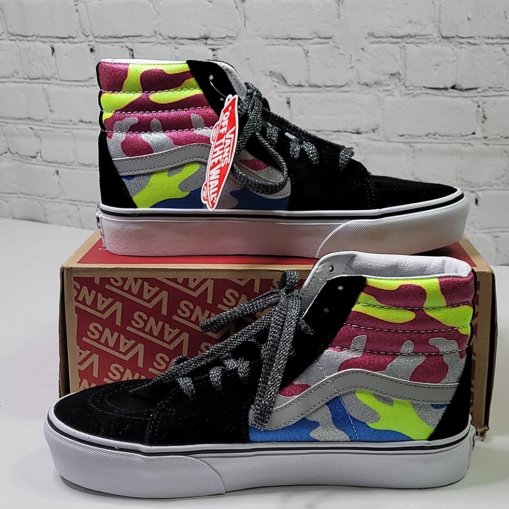 NWT Vans SK8-HI platform 2 camo glitter
